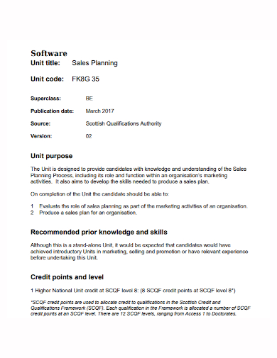 software unit sales plan
