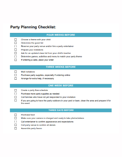 standard party planning checklist