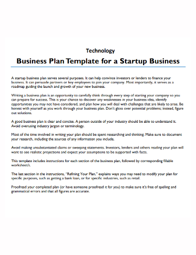 standard technology startup business plan