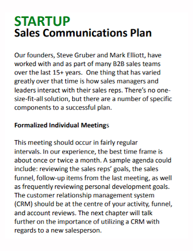 startup communication sales plan