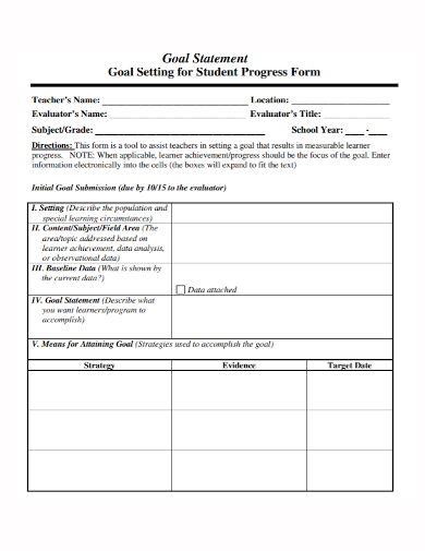 student goal progress statement form