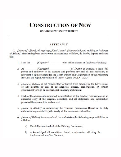 sworn new construction statement