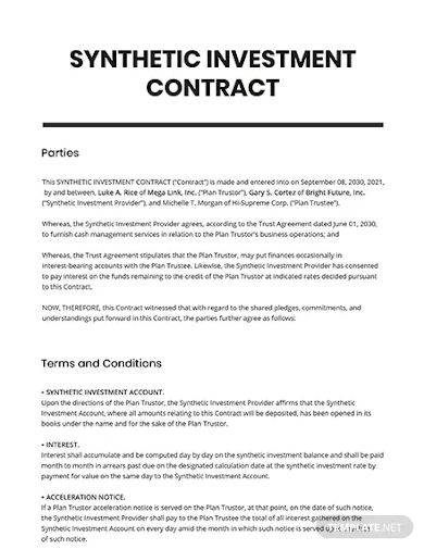 synthetic investment contract template