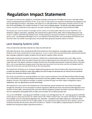 system regulatory impact statement