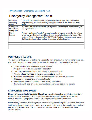 team emergency operational plan