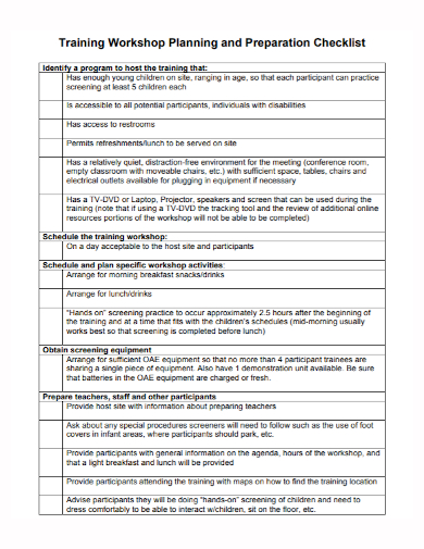 training workshop planning checklist