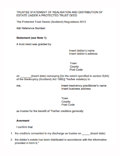 trust deed distribution statement