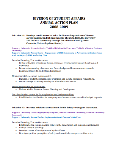 university annual action plan