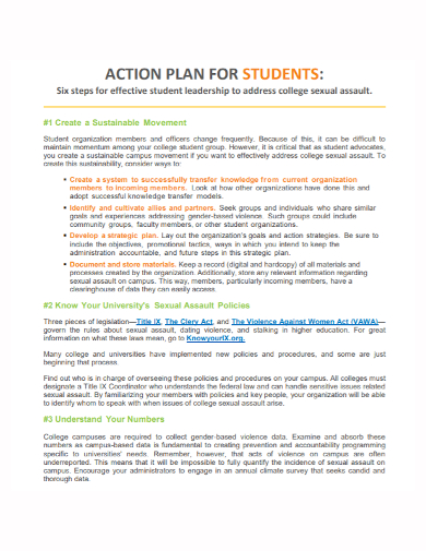 university student action plan