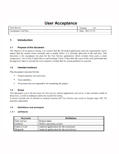 user acceptance service test plan