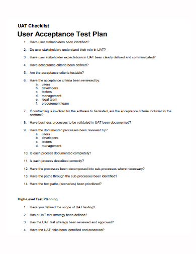 user acceptance test plan checklist
