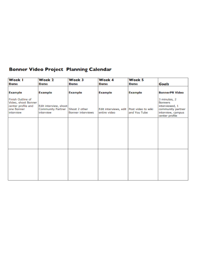 video project planning calendar
