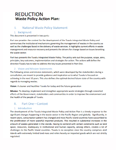 waste policy reduction action plan
