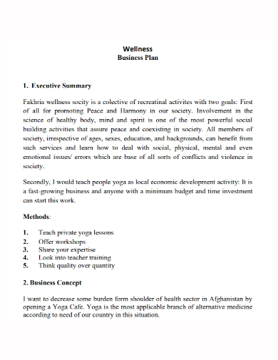 wellness business plan summary