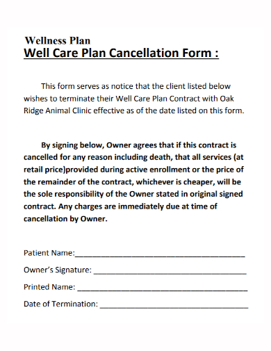 wellness care plan cancellation form
