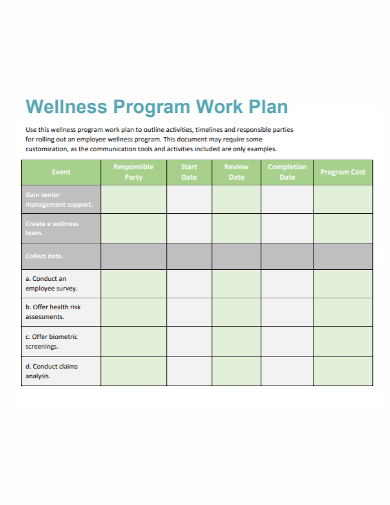 wellness program work plan
