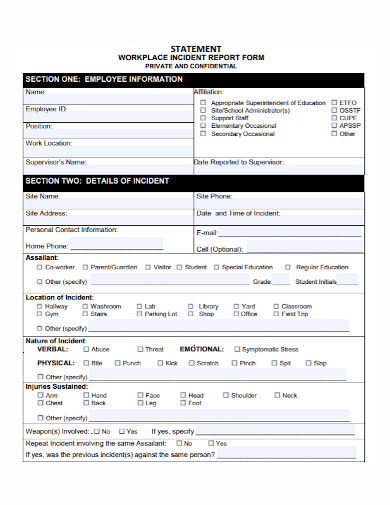 workplace incident statement form