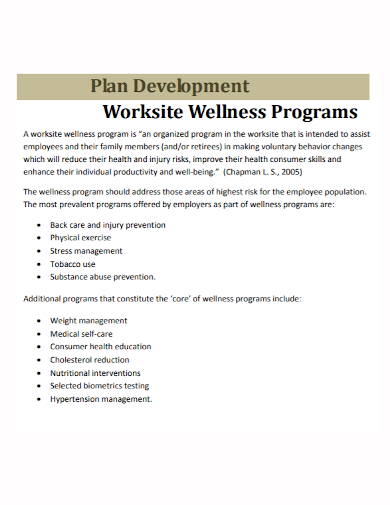 workplace wellness development plan