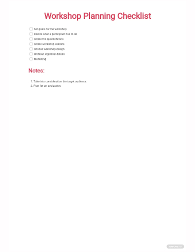 workshop planning checklist template