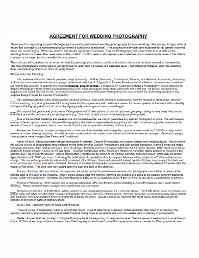agreement for wedding photography