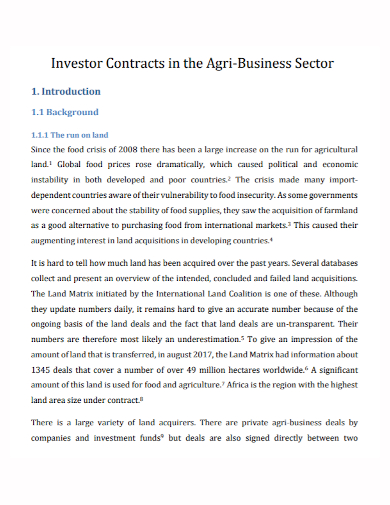 agri business sector investor contract