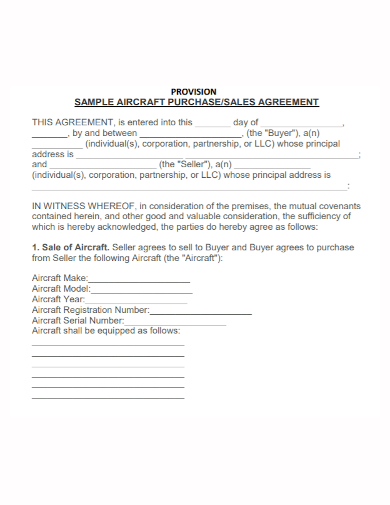 aircraft sales provision agreement