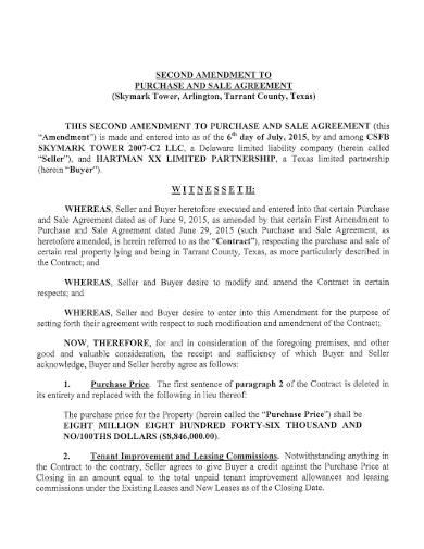 amendment to purchase and sale partnership agreement
