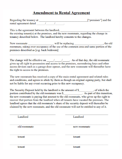 amendment to tenant rental agreement