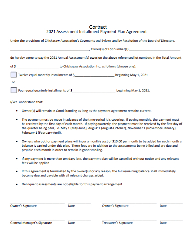assessment installment payment plan contract