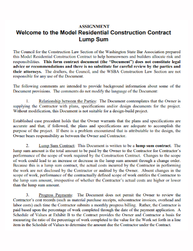 assignment of residential construction contract