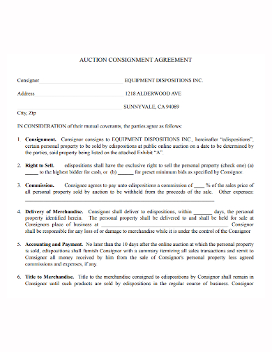 auction equipment consignment agreement