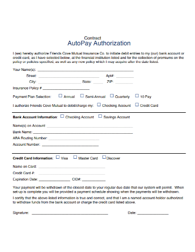 auto payment authorization contract