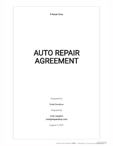 auto repair agreement template