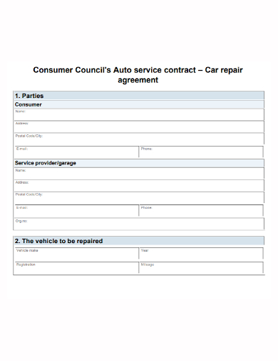 auto repair service agreement
