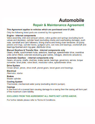 automobile repair and maintenance agreement