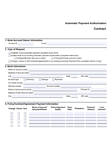bank account auto payment contract
