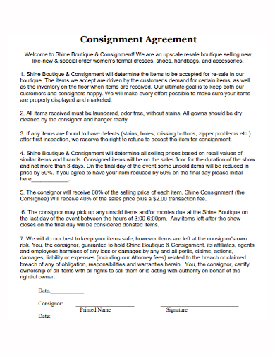 basic boutique consignment agreement
