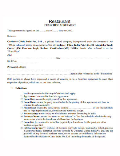 basic restaurant franchise agreement
