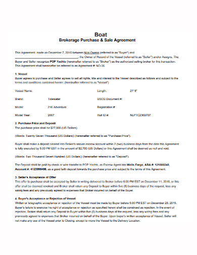 boat brokerage purchase and sale agreement