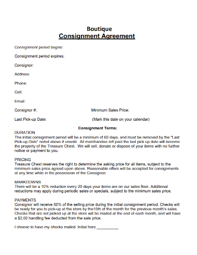 boutique consignment agreement