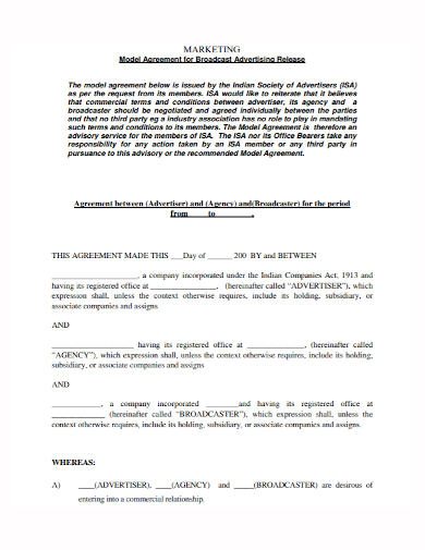 broadcast advertising and marketing agreement