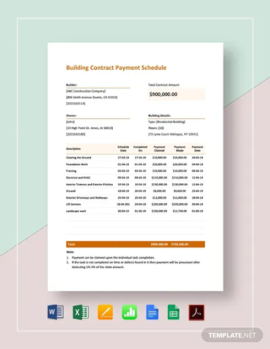 building contract payment schedule template