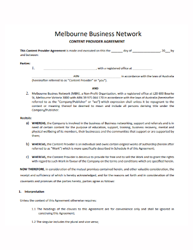 business content provider agreement