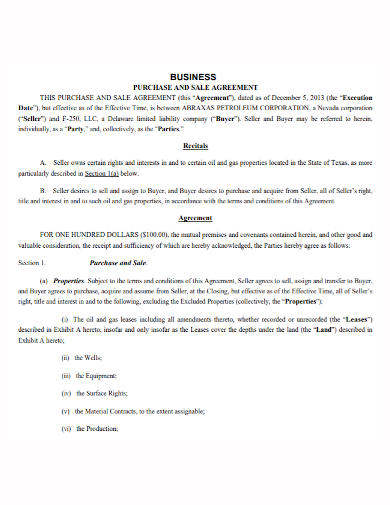 business purchase and sale agreement