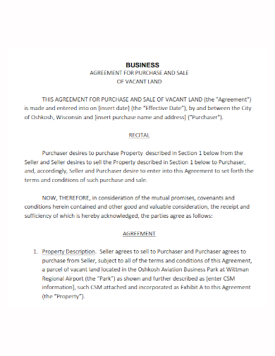 business vacant land purchase and sale agreement