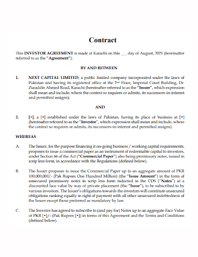 capital investor contract