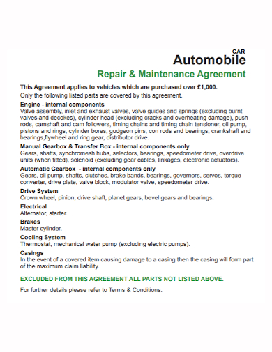 car repair maintenance agreement