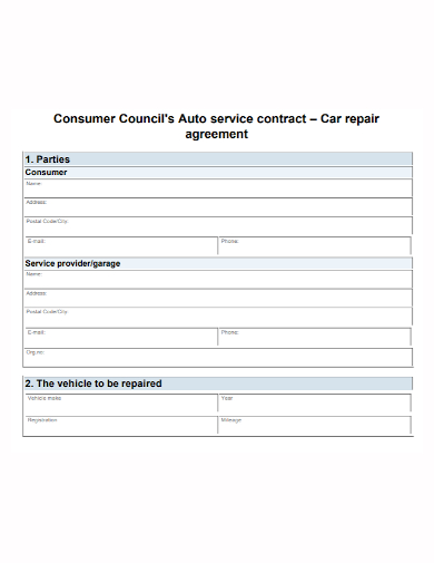 car repair service agreement