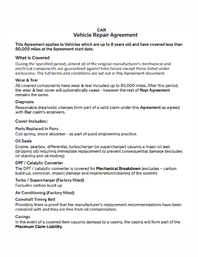 car vehicle repair agreement