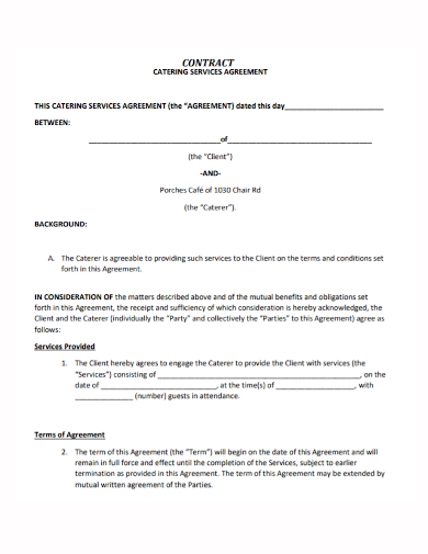 catering service agreement contract